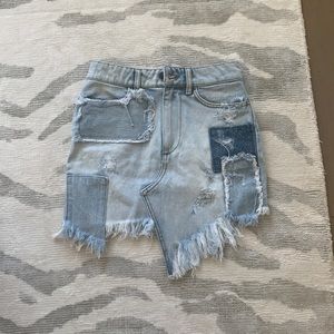 Retrofete denim patched skirt